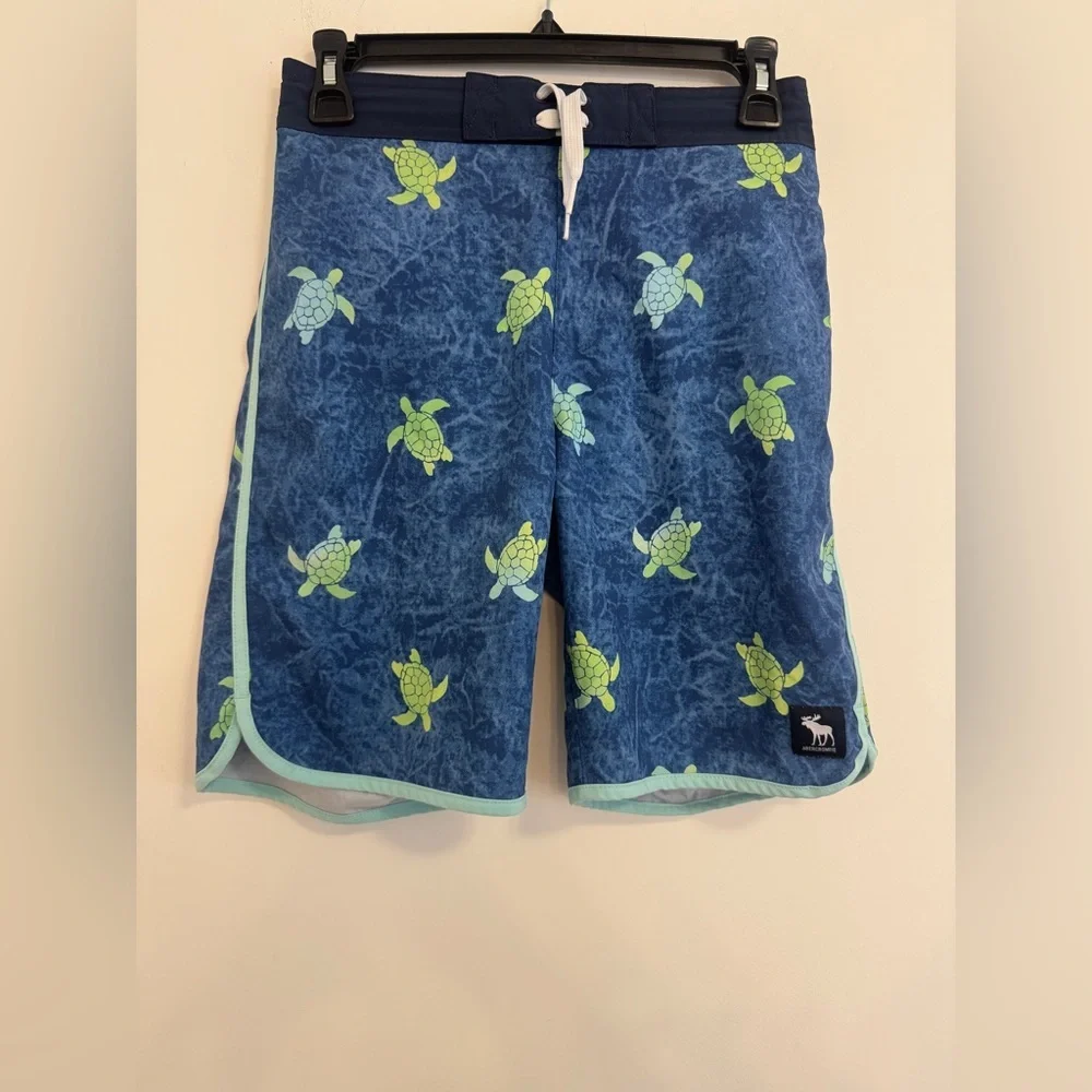 Abercrombie & Fitch Navy Swim Trunks with Lime Turtle Print